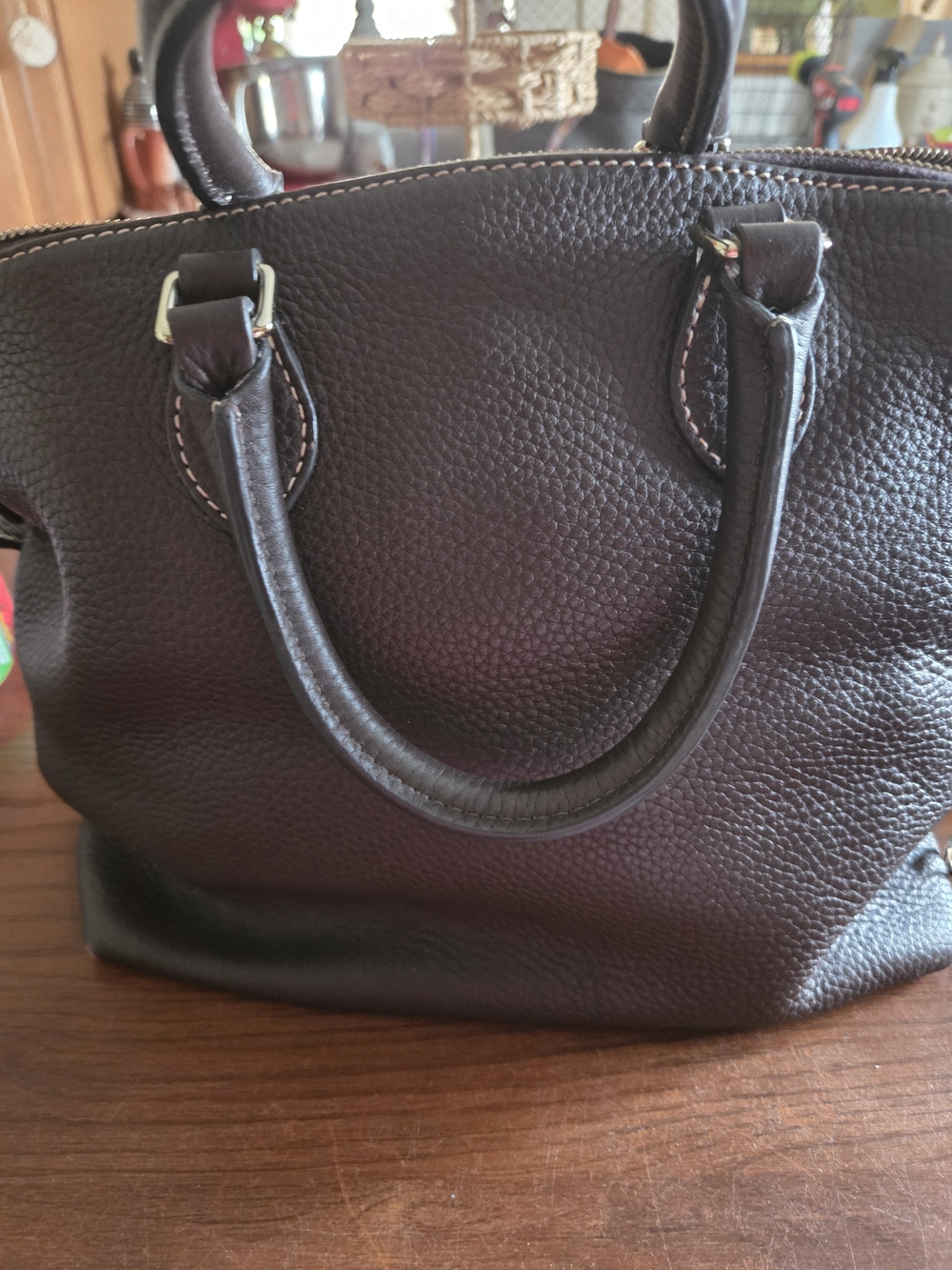 Dooney & Bourke Pebble Leather Satchel Bag in Dark Brown - Picture 2 of 10